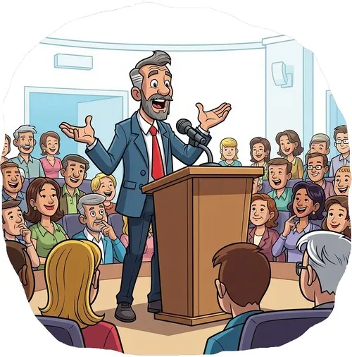 A presenter giving a mental health talk to an engaged audience.