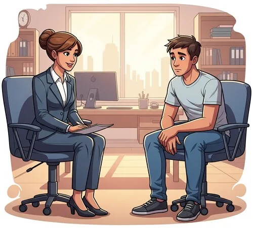 Client talking to a mental health professional.